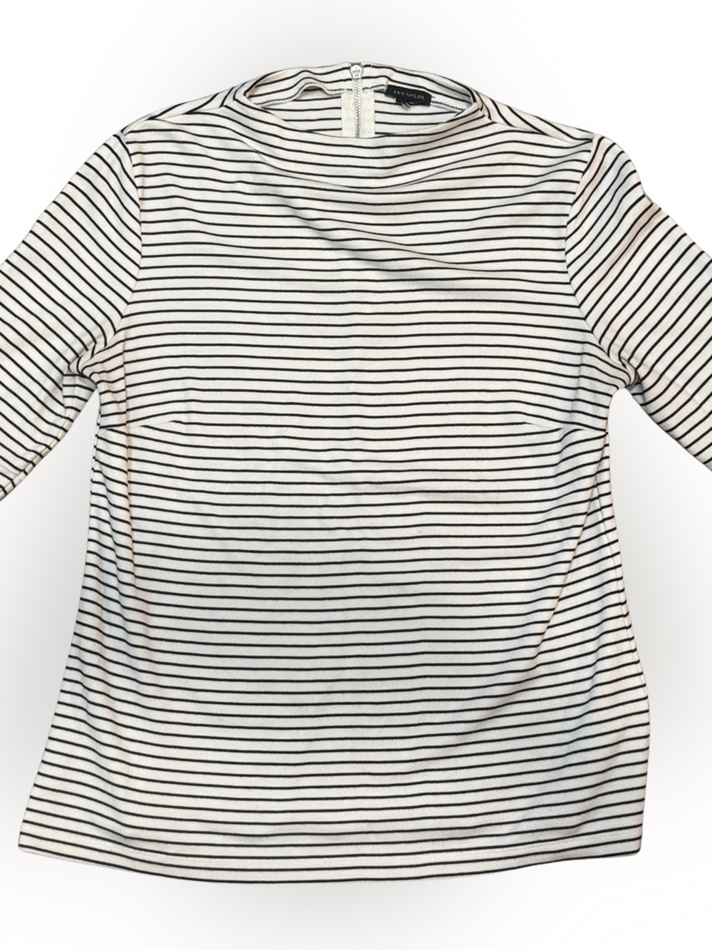 Ann Taylor Black & White Striped Long Puff Sleeve Top